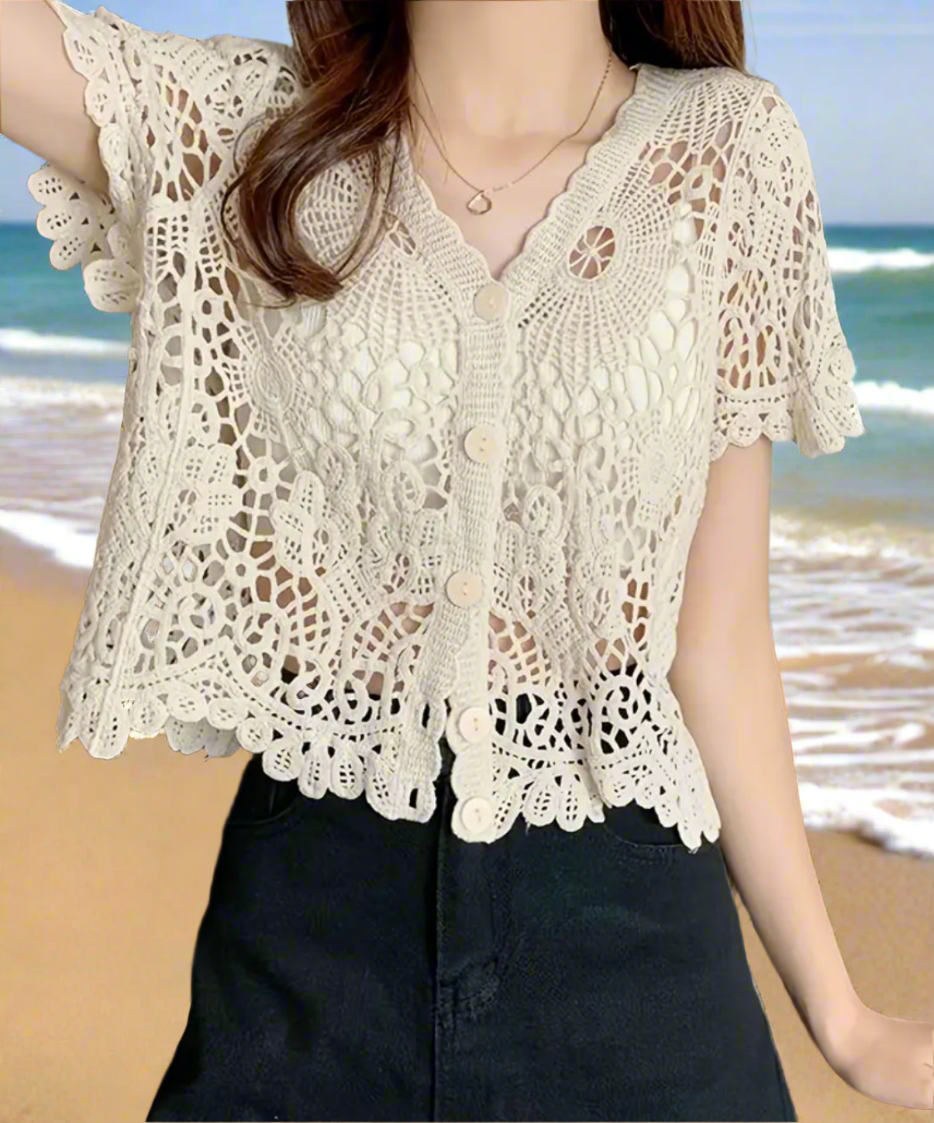 Veste au crochet manches courtes