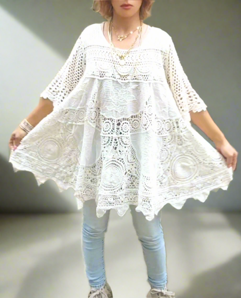 Robe tunique bohème été coton , idéale pour les recherches saisonnières estivales