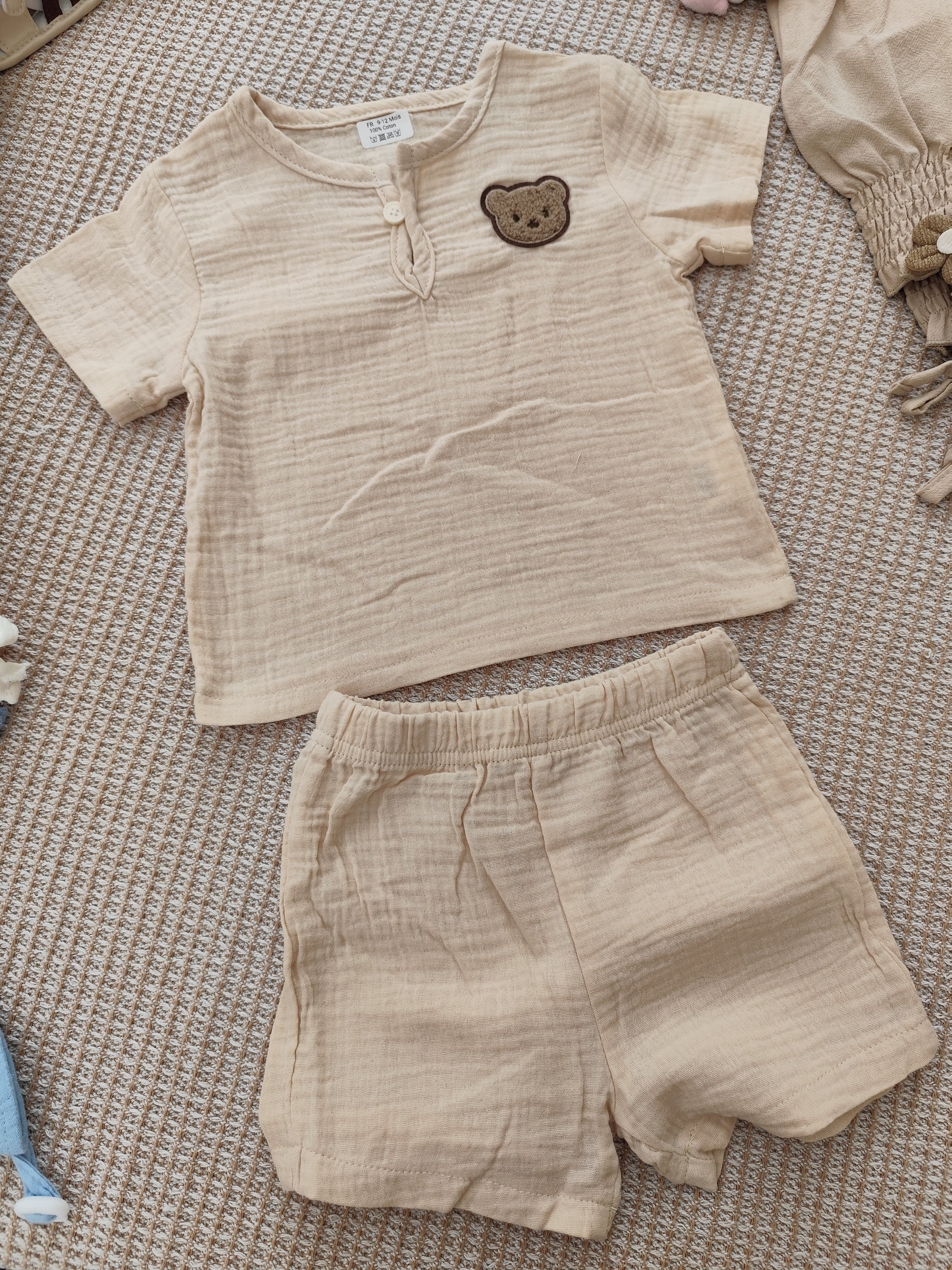 Ensemble t-shirt et short nounours en gaz de coton
