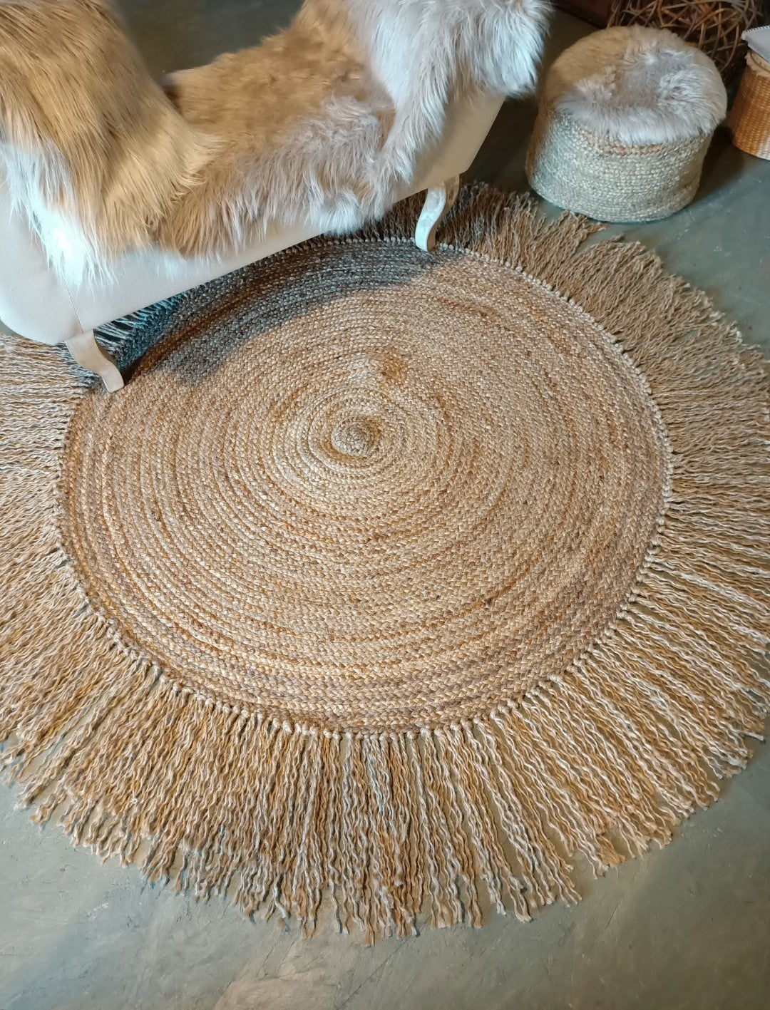 Tapis rond à franges en fibres de jute