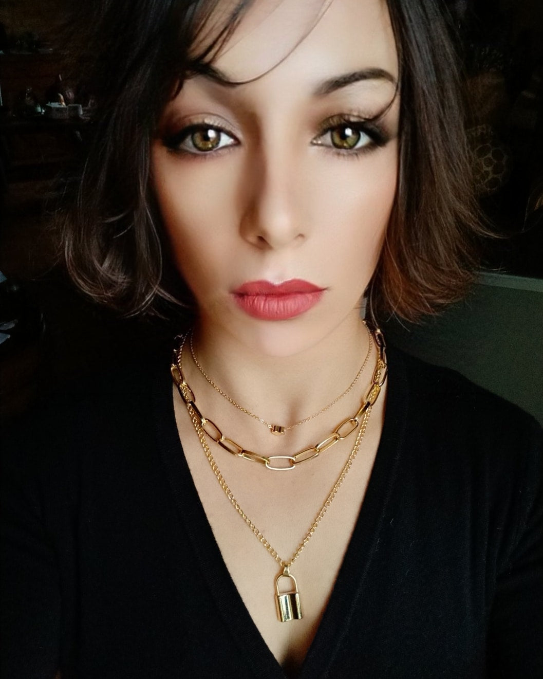 🛑 Solde 🛑Collier Gold multicouches cœur et cadenas