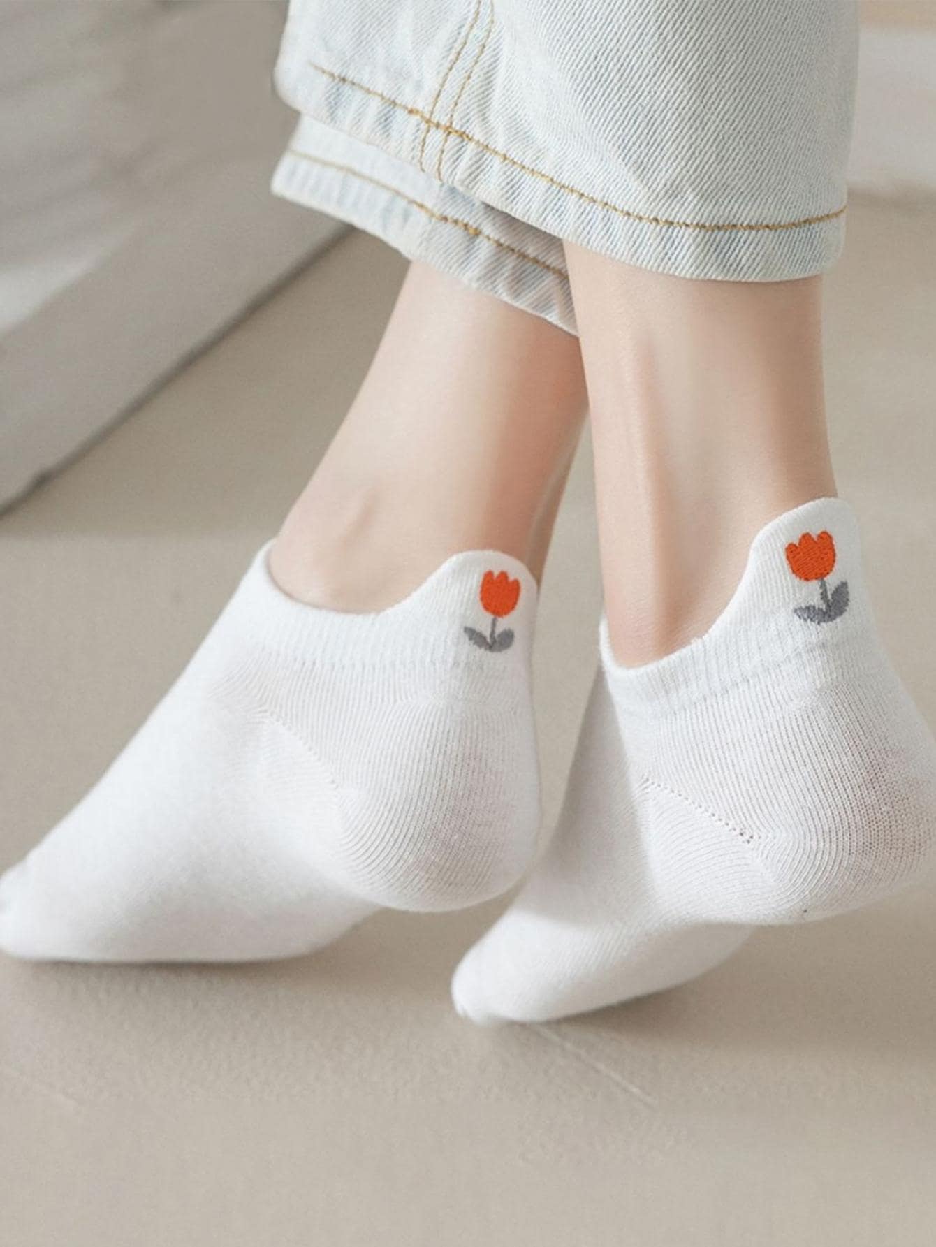 5 paires de Chaussettes femmes à Broderie