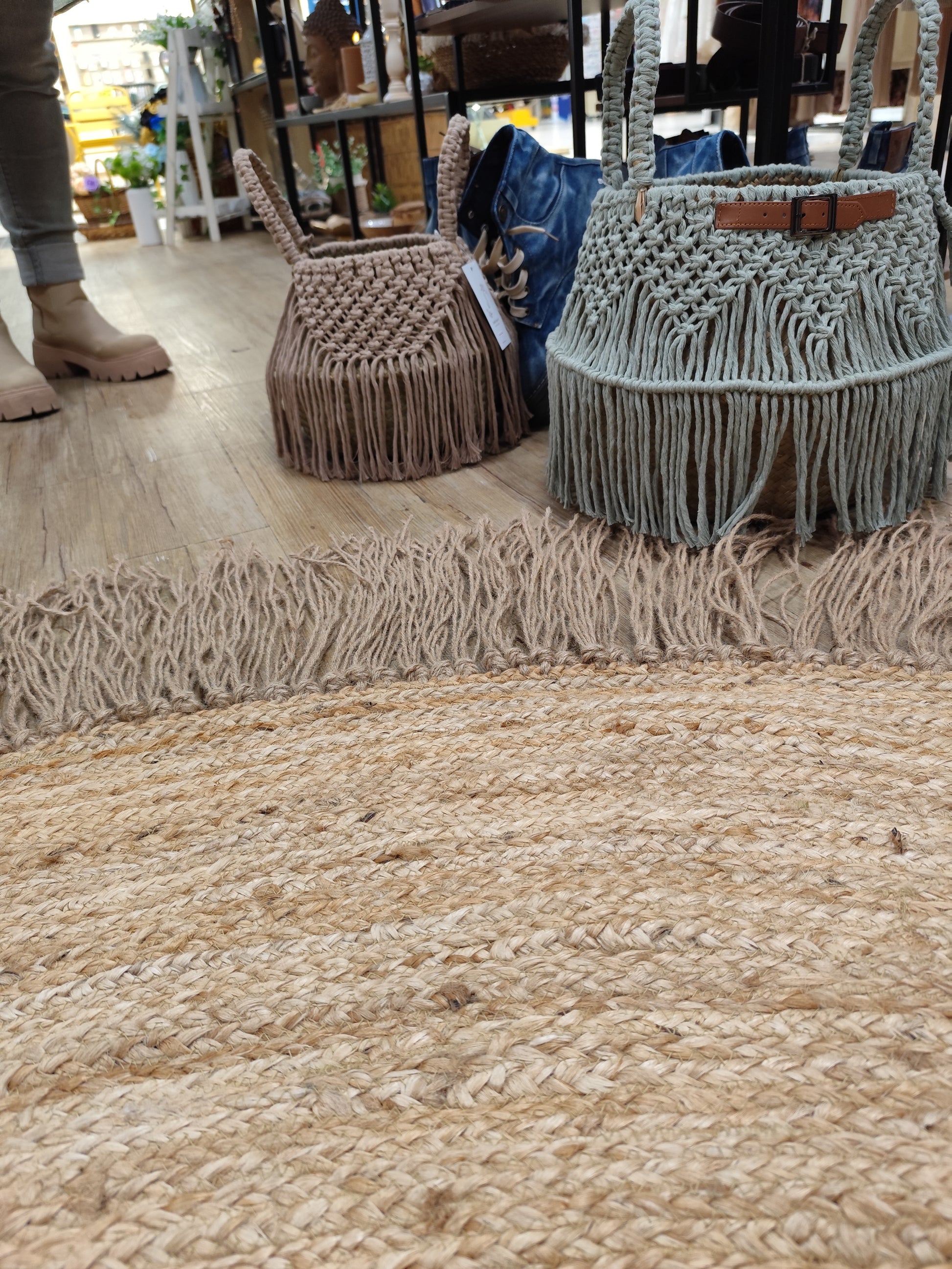 Tapis 3m rond à frange en fibre de jute 