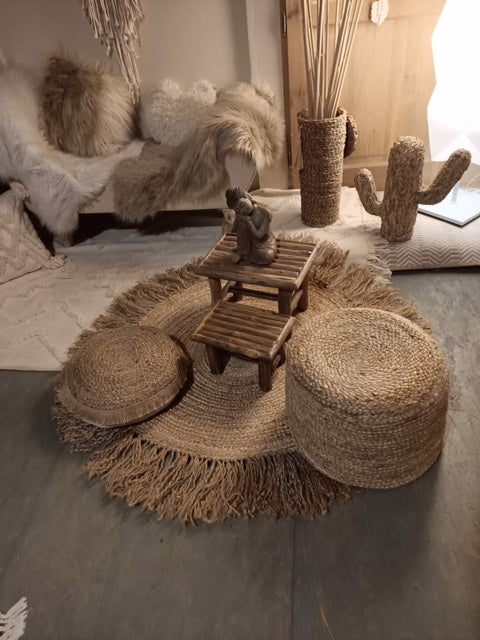 Tapis jute rond à franges nouées à la main