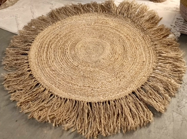 Tapis jute rond à franges nouées à la main