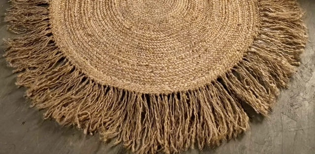 Tapis jute rond à franges nouées à la main