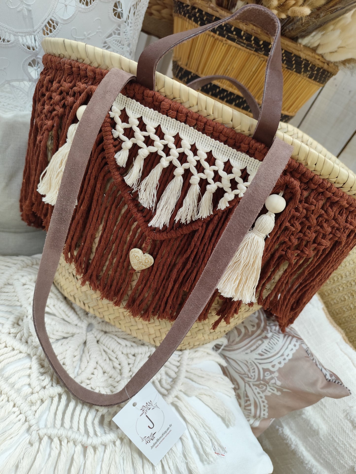 Panier fait main à franges 
