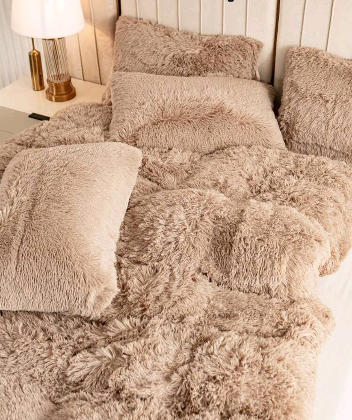 Parure de lit en peluche beige