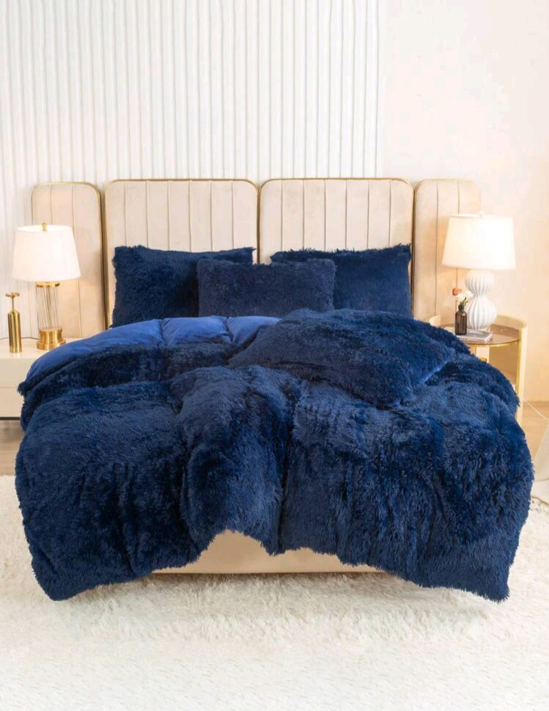 Parure de lit duveteux bleu marine