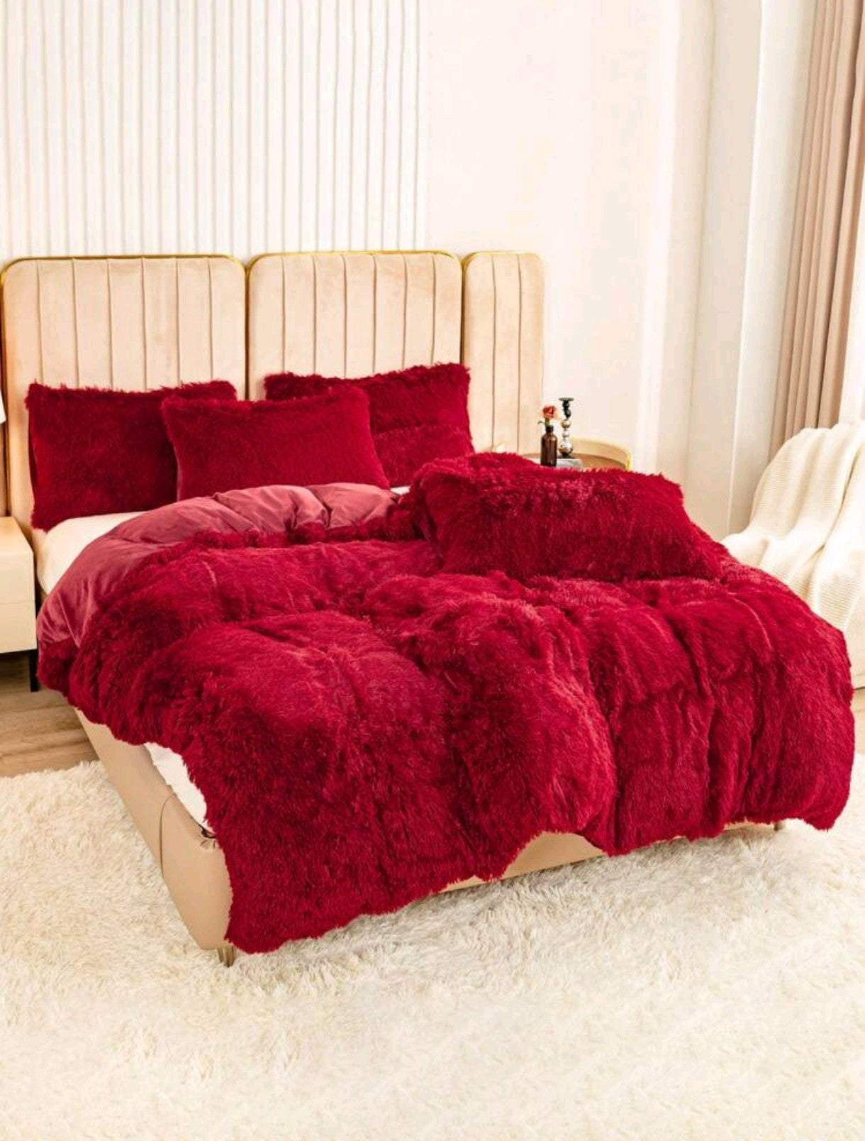 Parure de lit duveteux rouge