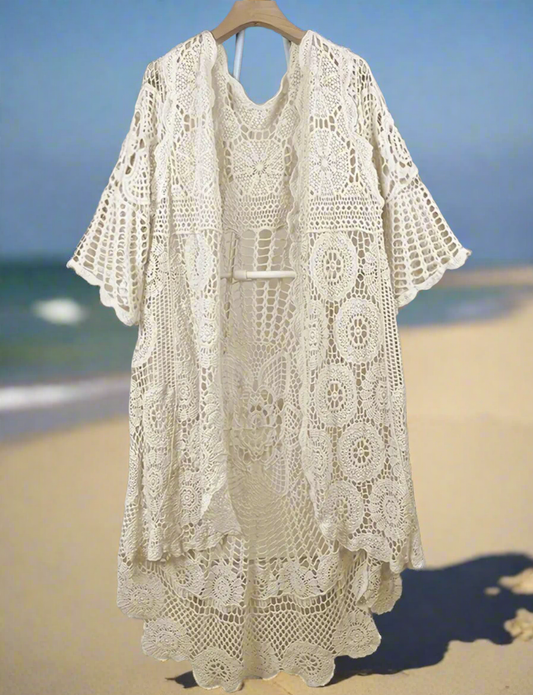 Veste longue au crochet bohème