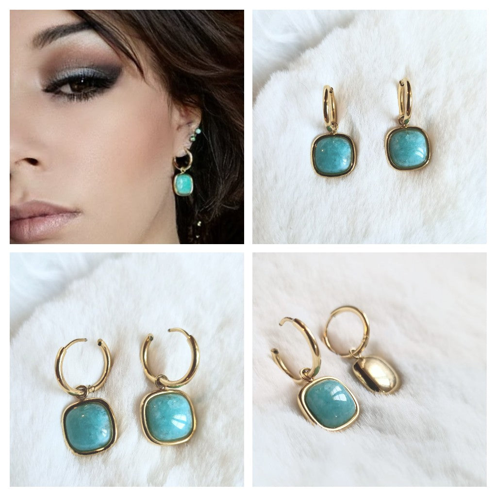 Boucles d'oreilles en Amazonite et Or fin