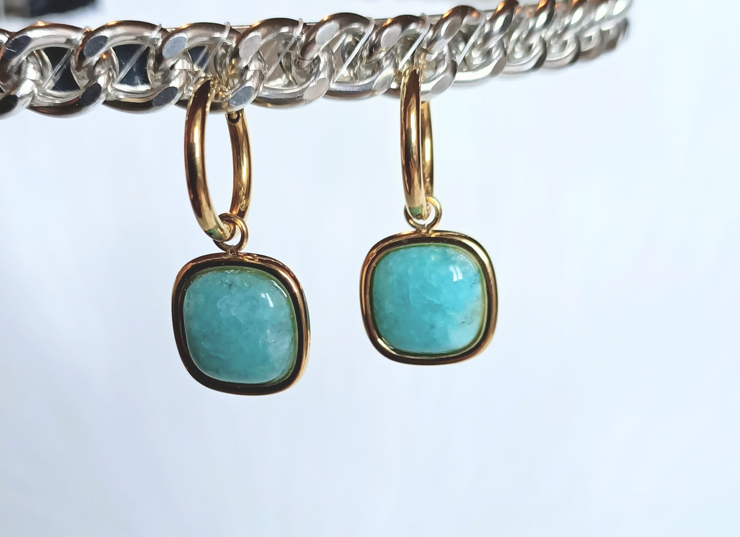 Boucles d'oreilles en Amazonite et Or fin