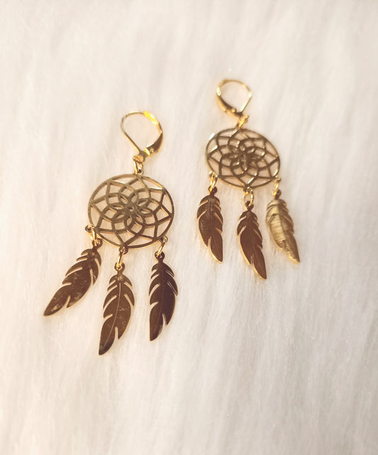 Boucles d'oreilles attrape-rêves mandala doré