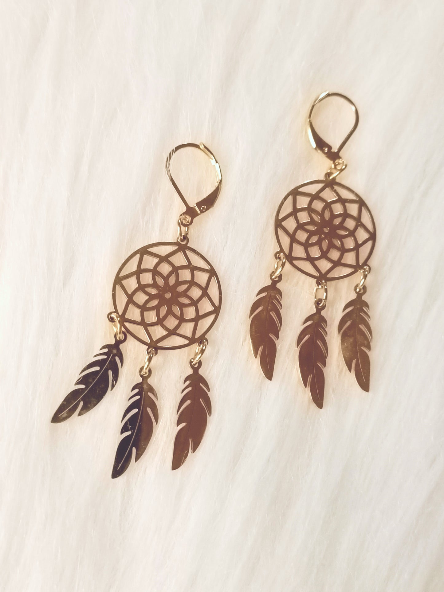 Boucles d'oreilles attrape-rêves mandala doré