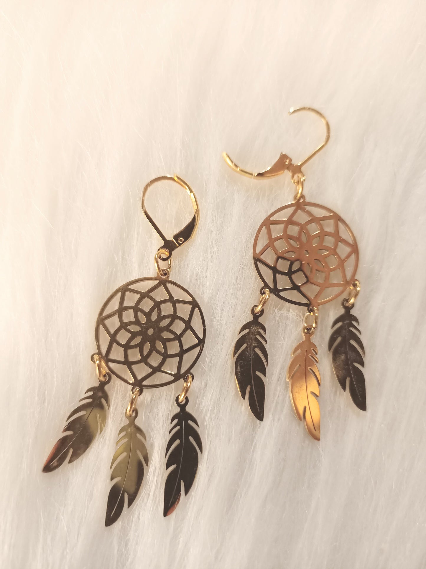 Boucles d'oreilles attrape-rêves mandala doré