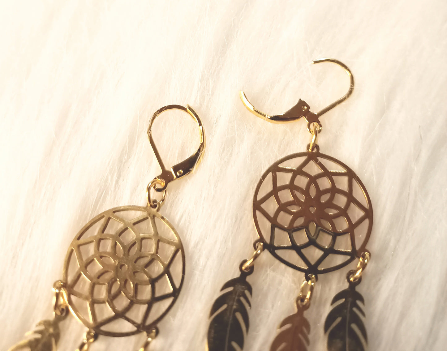 Boucles d'oreilles attrape-rêves mandala doré