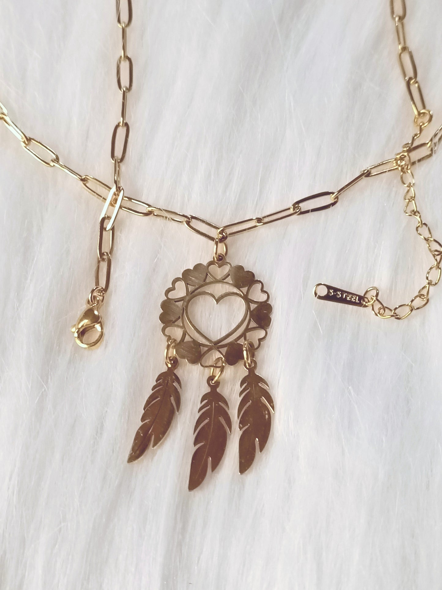 Collier attrape-rêves coeur doré