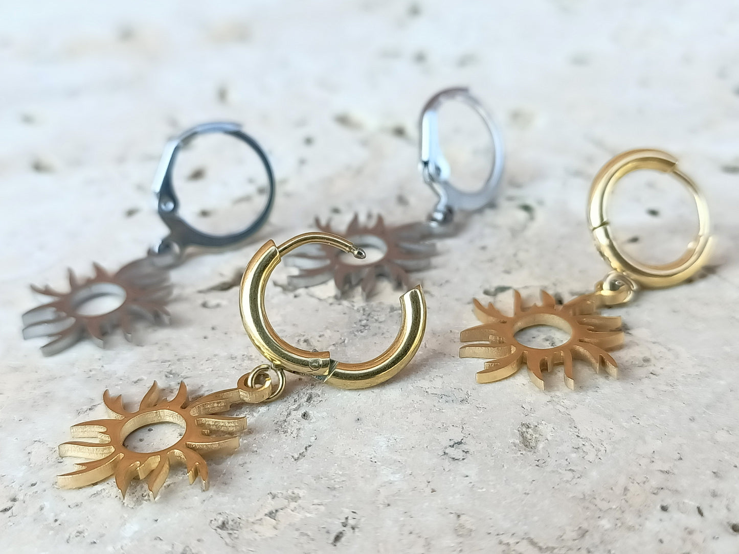 Boucles d'oreilles soleil en acier inoxydable