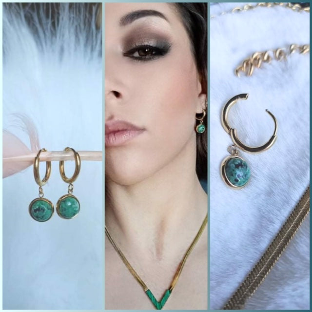 Boucles d'oreilles Acier Inoxydable et Turquoise Africaine