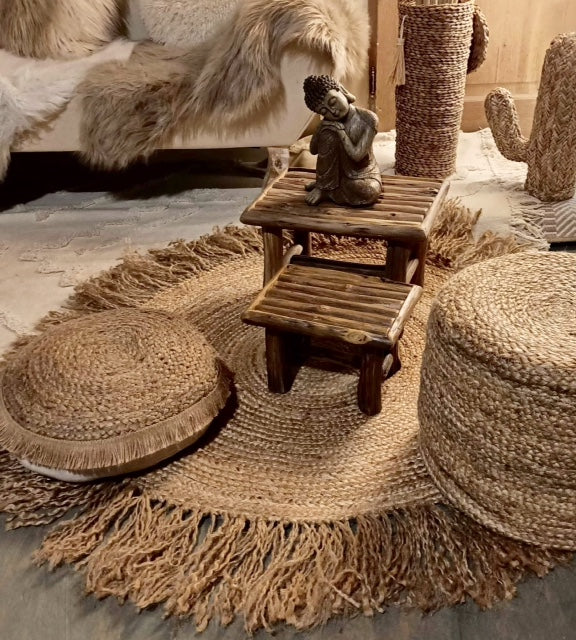 Tapis rond à franges en fibres de jute