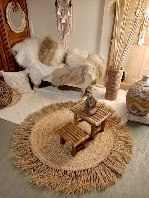 Tapis rond à franges en fibres de jute