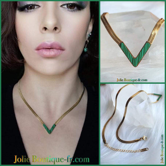 Collier V vert malachite